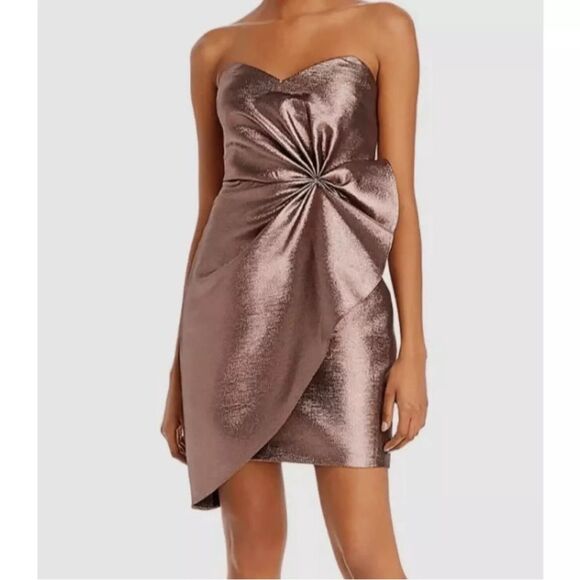 Aidan Mattox Dress Strapless Jacquard Metallic Mini Short New Dusty Rose Size 6 - Picture 1 of 14
